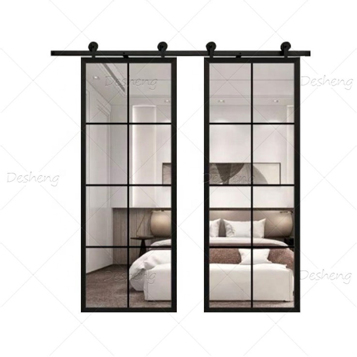 Simple Modern Design Soundproof Aluminum Alloy Frame Pocket Interior Sliding Glass Barn Doors for House Room Door