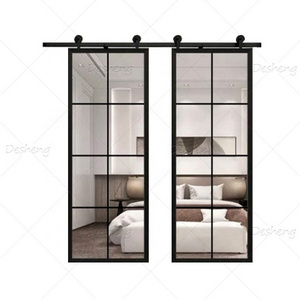 Simple Modern Design Soundproof Aluminum Alloy Frame Pocket Interior Sliding Glass Barn Doors for House Room Door