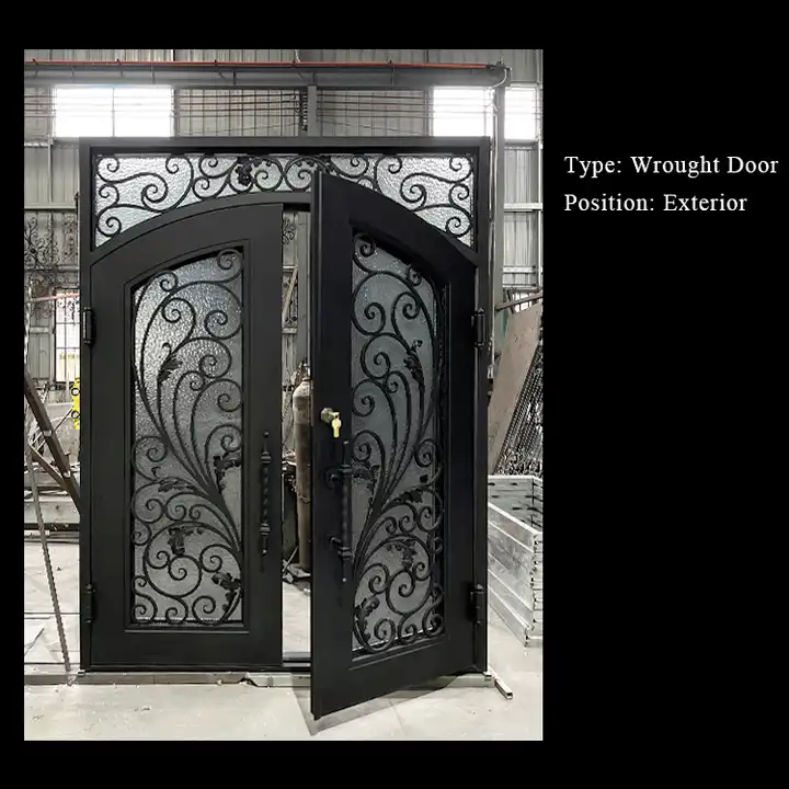 Smart American Luxury Retro Classic Cast Golden Decorate Entry Main Double Front Wrought Iron Door for House Doors