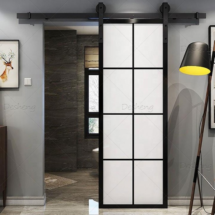 Simple Modern Design Soundproof Aluminum Alloy Frame Pocket Interior Sliding Glass Barn Doors for House Room Door