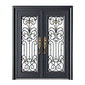 Factory Price French Exterior Double Glass Wrought Iron Doors Double Security Door Wrought Iron Front Entry Door