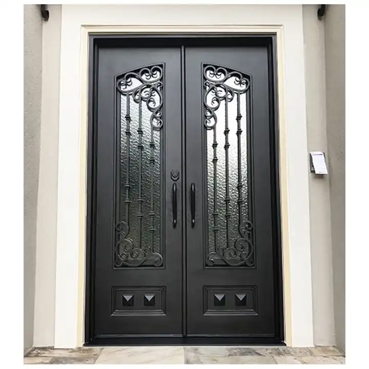 Custom Modern Exclusive Door Exterior Front Entrance Security Luxury Decorative Wrought Iron Double Doors For Houses Villa Door