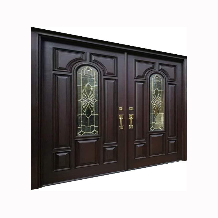 New Product Modern Large Wood Double Door Palace Style Villa Double Leaf Teak Wood Main Door Manual Solid Double Wood Door