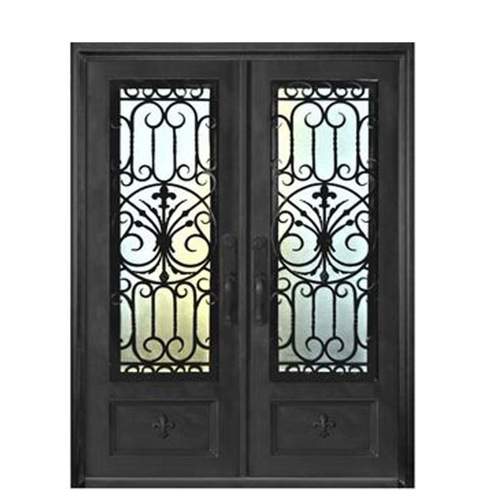 Factory Price French Exterior Double Glass Wrought Iron Doors Double Security Door Wrought Iron Front Entry Door