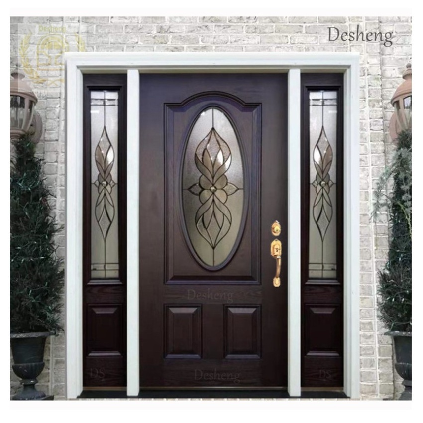 Door for House 96x72 Mahogany Glass Exterior Wooden Doors Front Double Prehung American Exterior Double Solid Swing Wood Modern