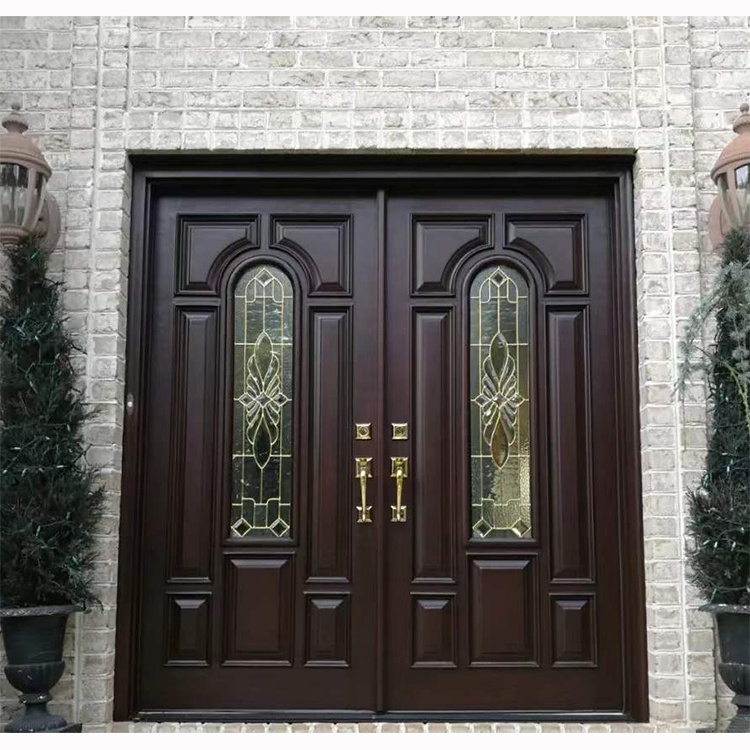 New Product Modern Large Wood Double Door Palace Style Villa Double Leaf Teak Wood Main Door Manual Solid Double Wood Door