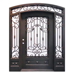 Smart American Luxury Retro Classic Cast Golden Decorate Entry Main Double Front Wrought Iron Door for House Doors