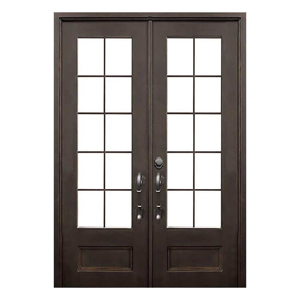 Factory Price French Exterior Double Glass Wrought Iron Doors Double Security Door Wrought Iron Front Entry Door