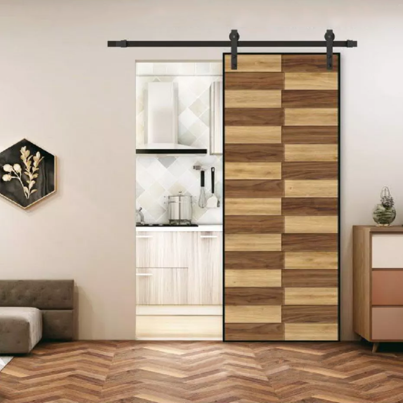 Wooden Grain Interior Pvc Sliding Rustic Barn Door Used Lock And Modern Slid Barn Door For House And Apartment