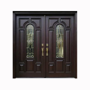 New Product Modern Large Wood Double Door Palace Style Villa Double Leaf Teak Wood Main Door Manual Solid Double Wood Door