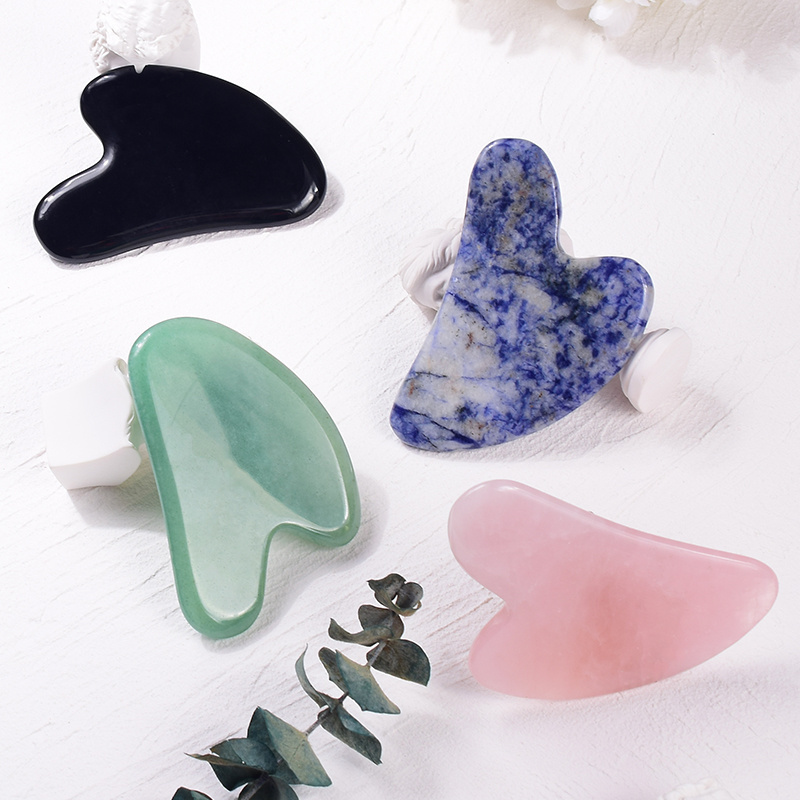 Custom Logo Natural Jade Stone Gua Sha Facial Tools Wholesale Beauty Rose Quartz Gua Sha Stone Massager Multiple materials