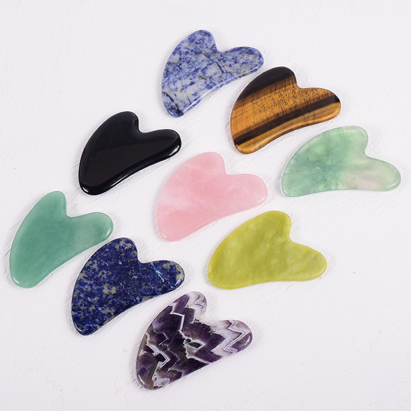 Custom Logo Natural Jade Stone Gua Sha Facial Tools Wholesale Beauty Rose Quartz Gua Sha Stone Massager Multiple materials