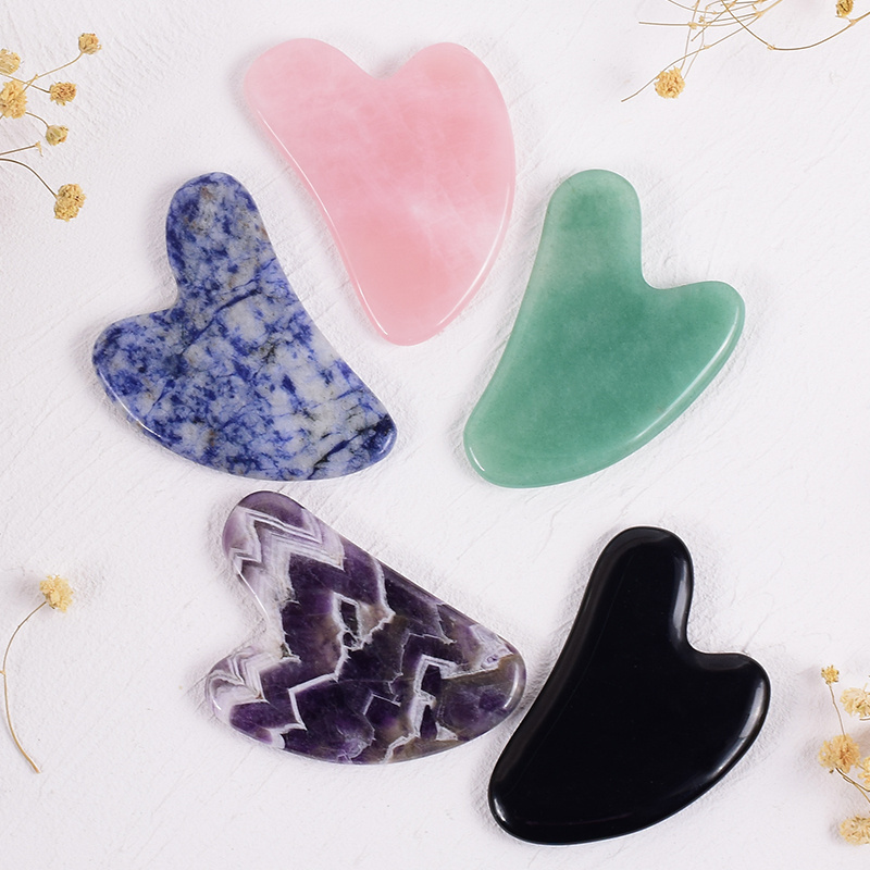 Custom Logo Natural Jade Stone Gua Sha Facial Tools Wholesale Beauty Rose Quartz Gua Sha Stone Massager Multiple materials