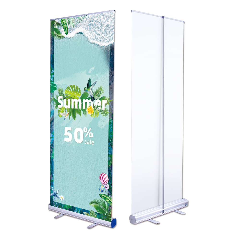 Factory custom advertising promotion retractable pop up roller banner stand hardware rollup banner stand with printing