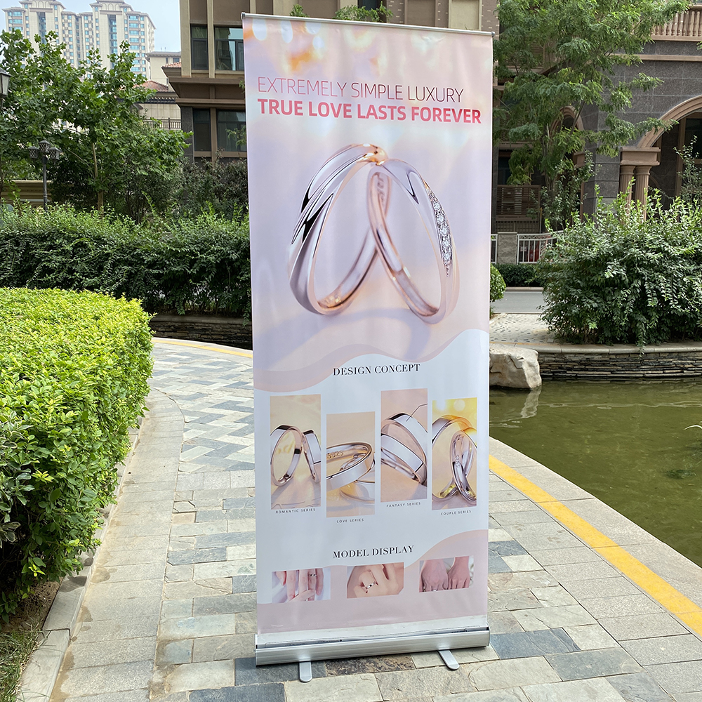 Factory custom advertising promotion retractable pop up roller banner stand hardware rollup banner stand with printing