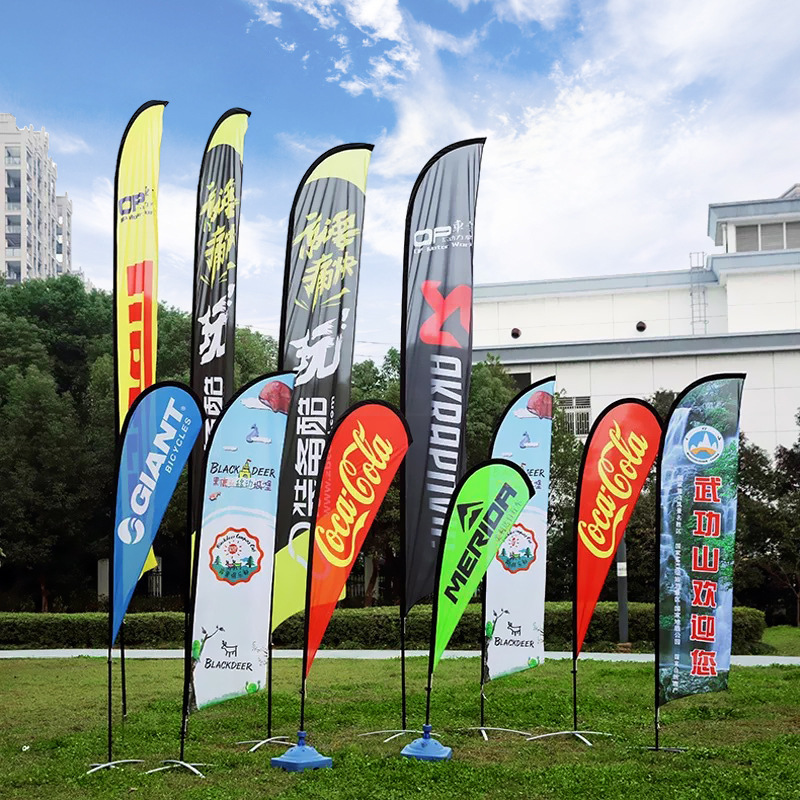 Custom logo outdoor exhibitions double sides sublimation printed flying feather teardrop beach banner flag with stand pole kit