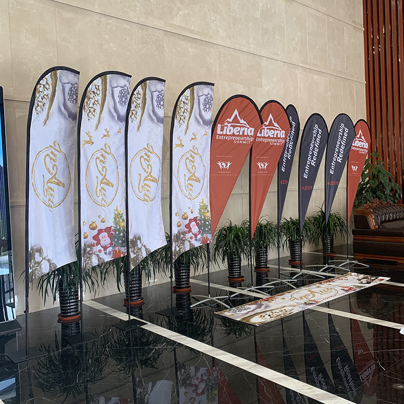 Custom logo outdoor exhibitions double sides sublimation printed flying feather teardrop beach banner flag with stand pole kit