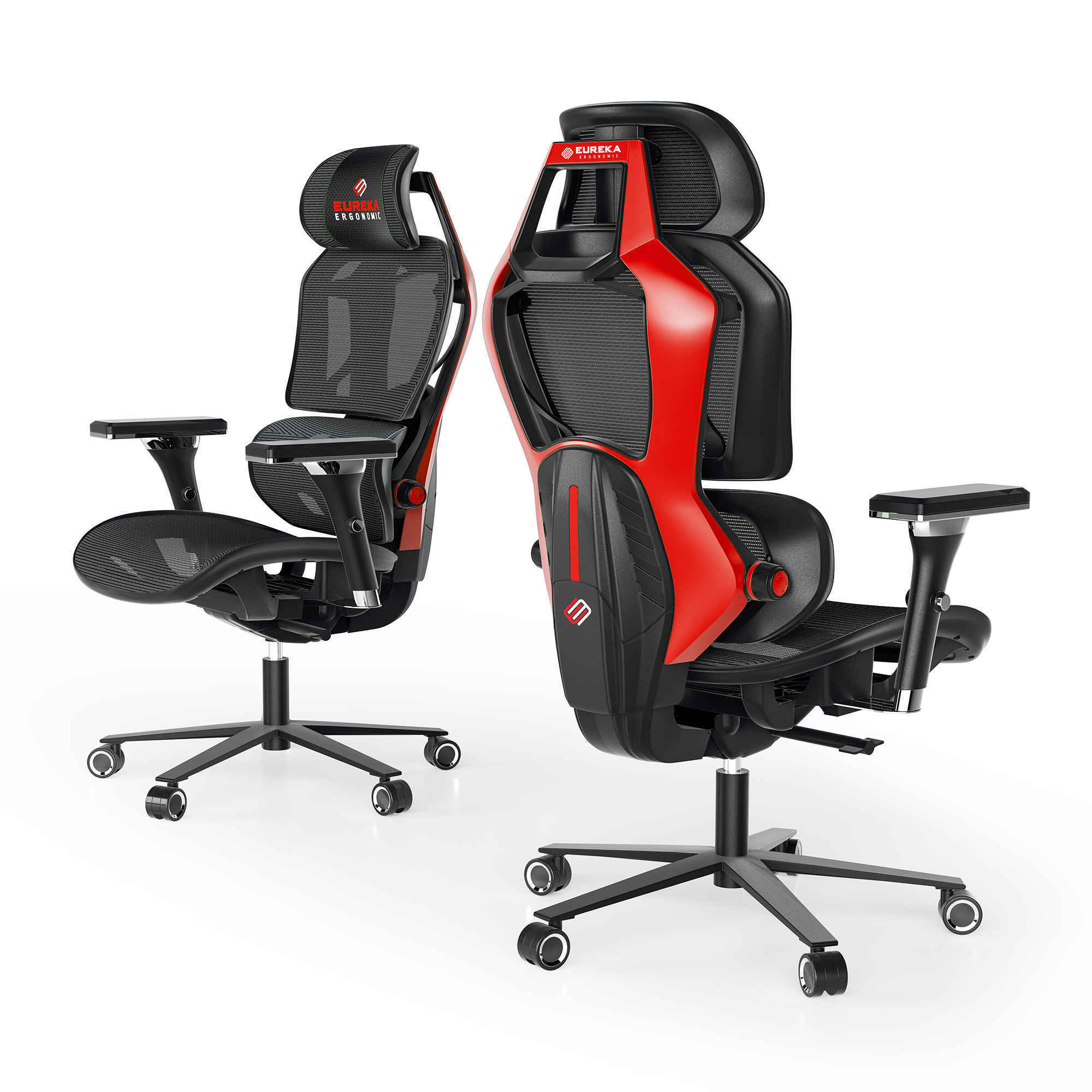 TYPHON Ergonomic Gaming Office Esport Mesh Chair, Self-adapt Dual Back & Lumbar Support, Adjustable Headrest, 4D Armrests, Red