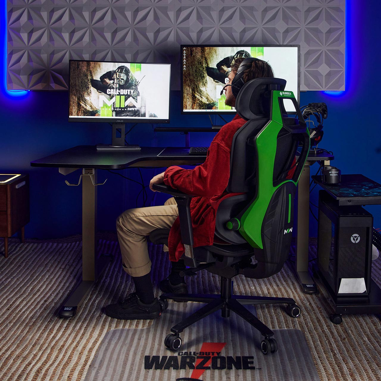 Call of Duty EUREKA ERGONOMIC TYPHON Ergonomic Gaming Office Esport Mesh Chair, Self-active Dual Back Lumbar Support,4D Armrests