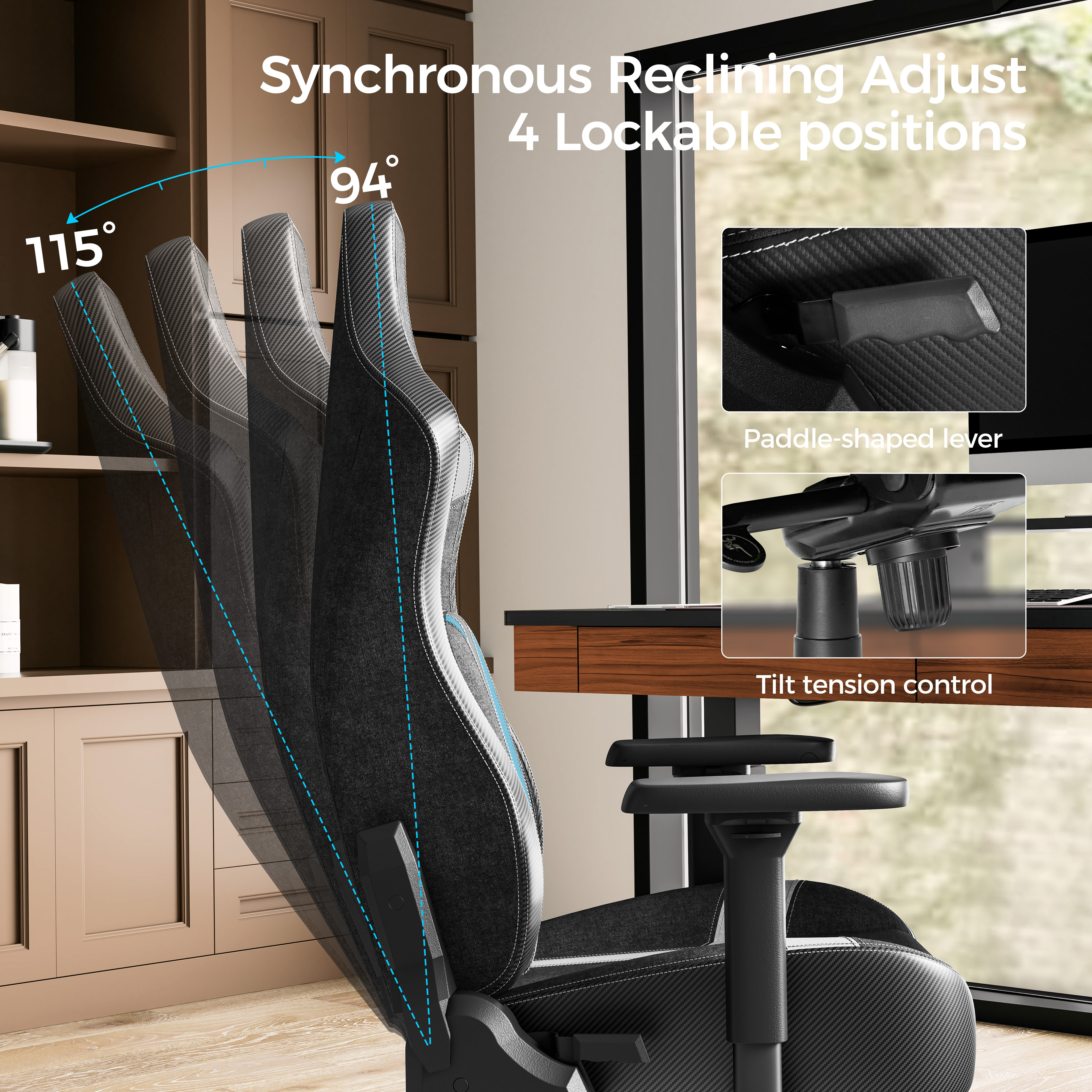 Gaming Chair, Home Office Chair with Built-in 4D Adjustable Lumbar Support, High Back Office Chair Thickened Cushion