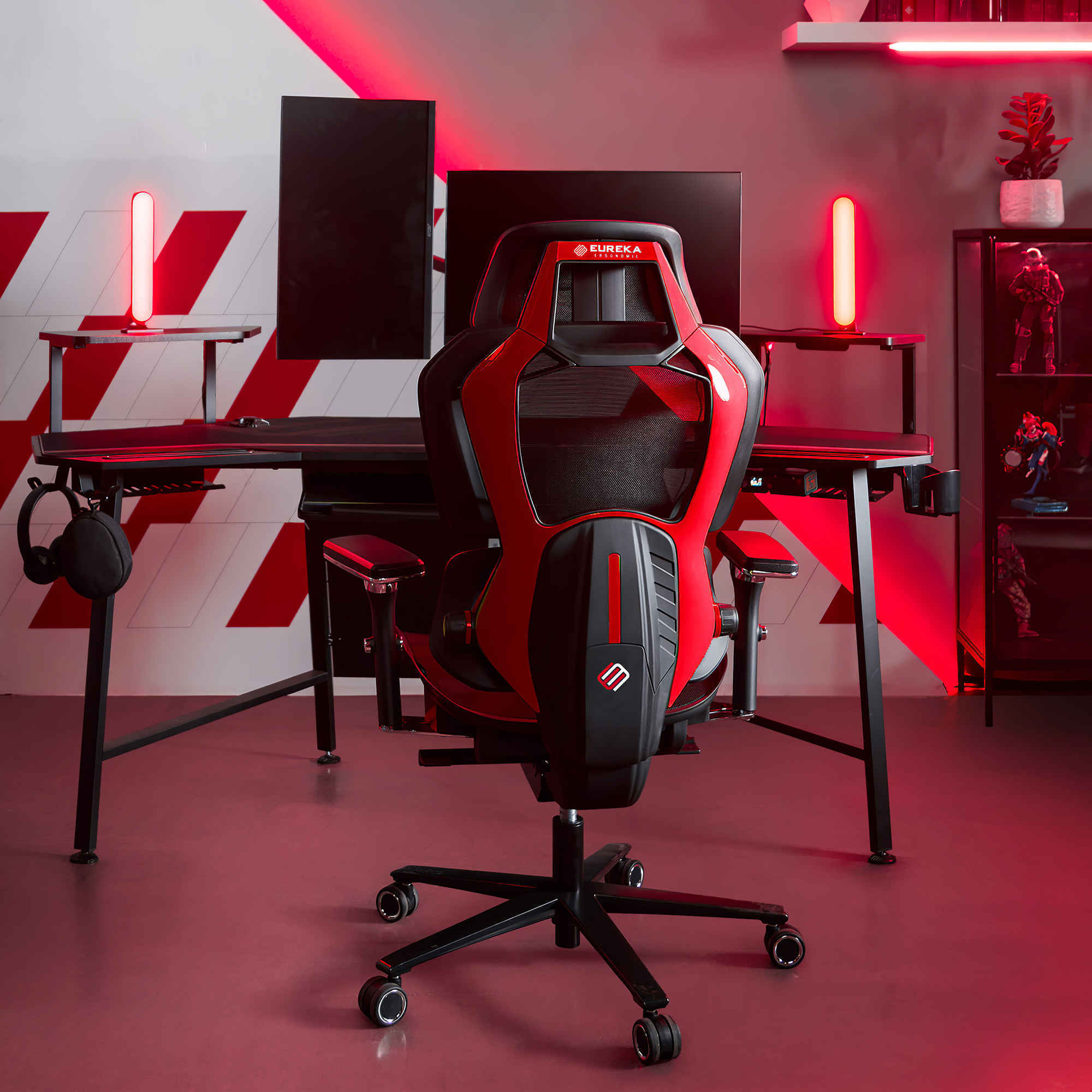 TYPHON Ergonomic Gaming Office Esport Mesh Chair, Self-adapt Dual Back & Lumbar Support, Adjustable Headrest, 4D Armrests, Red