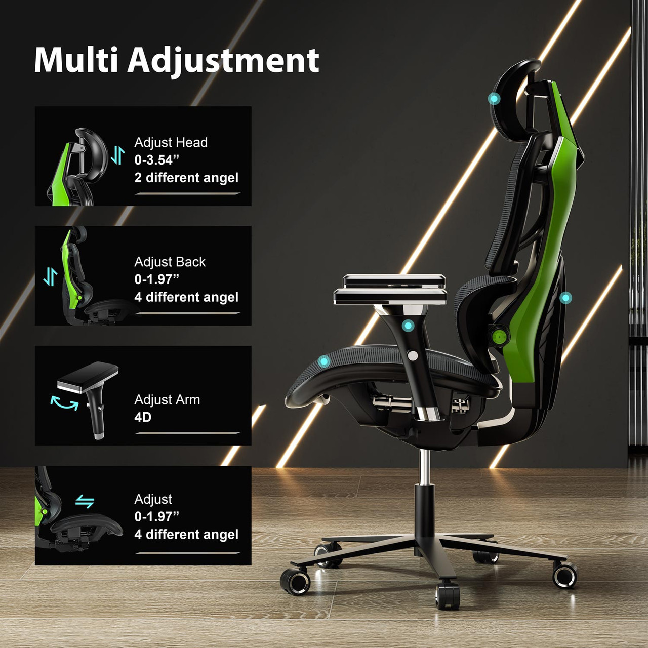 Call of Duty EUREKA ERGONOMIC TYPHON Ergonomic Gaming Office Esport Mesh Chair, Self-active Dual Back Lumbar Support,4D Armrests