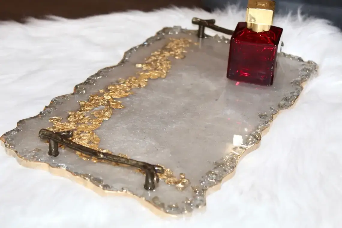 Most Selling Chic Resin Tray with Metallic Accents Perfect for Serving Drinks and Snacks at Affordable Prices