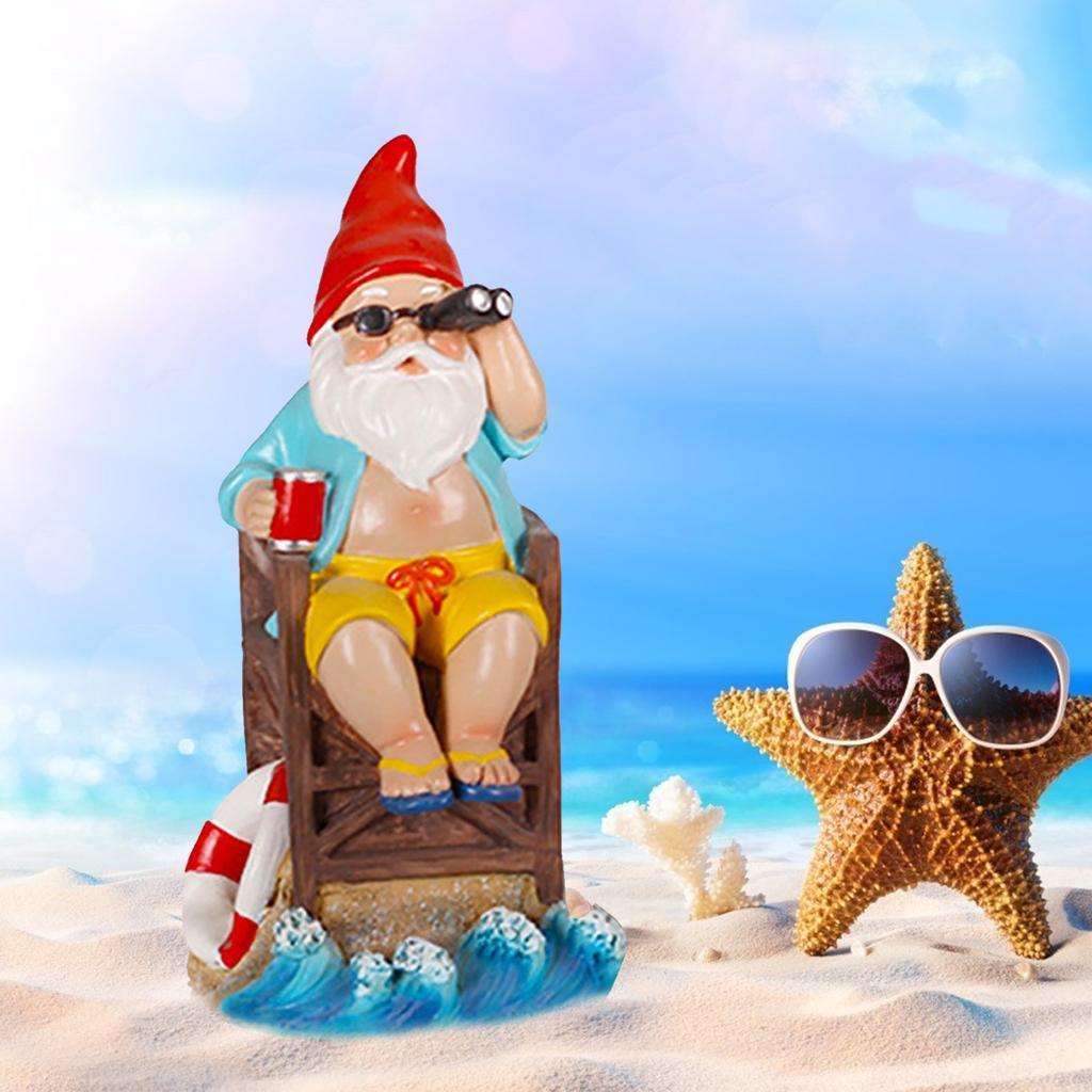 OEM Handmade Hawaii Style Resin Miniature Sunning Beach Gnome Summer Vacation Gifts Ornaments Gnome on Deck Chair