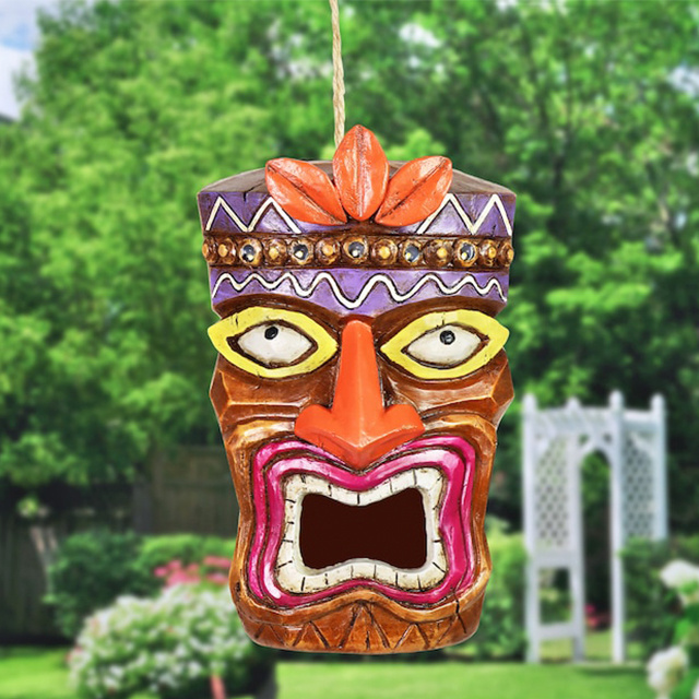 OEM wholesale tiki decorative resin bird house garden hanging birdhouse,garden decorative breeding cage,bird nest