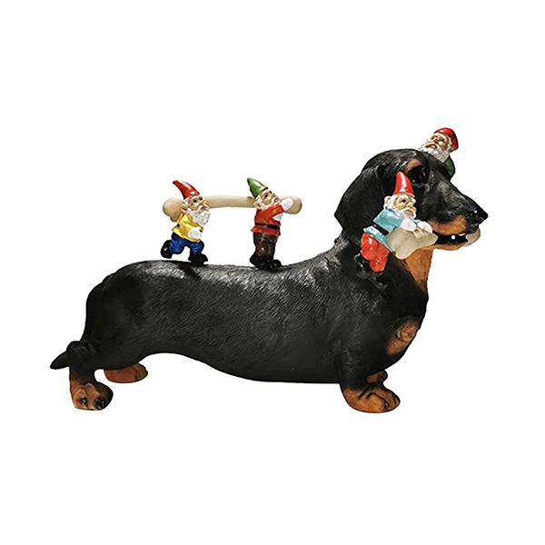 OEM Custom Dwarf Dog Statue Dachshund Statue with Gnome Resin Animal Figurines Garden Decor Dog Figurines