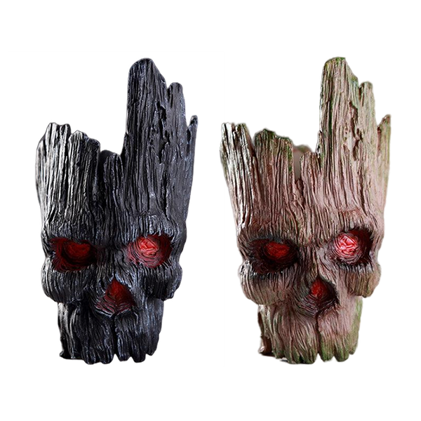 Custom Skull Head Planters Demon Red Eyes Tree Bark Skull Planter Pot Gothic Resin Skull  Flower Pot Halloween