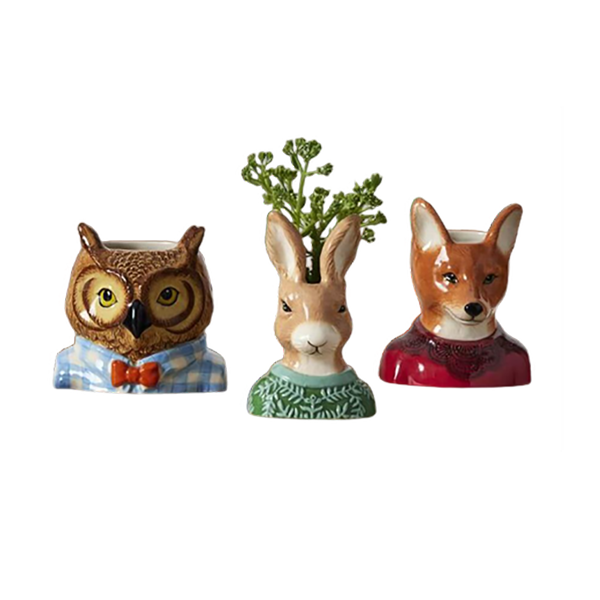 Custom creative modern animal head ceramic flower vase for home decor indoor fox owl rabbit shape plant pots