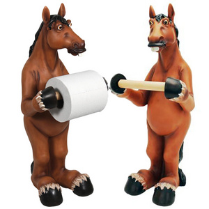 Wholesale funny animal shaped toilet roll holder custom horse standing toilet paper holder