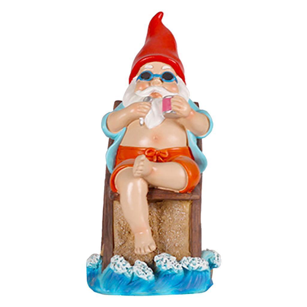 OEM Handmade Hawaii Style Resin Miniature Sunning Beach Gnome Summer Vacation Gifts Ornaments Gnome on Deck Chair