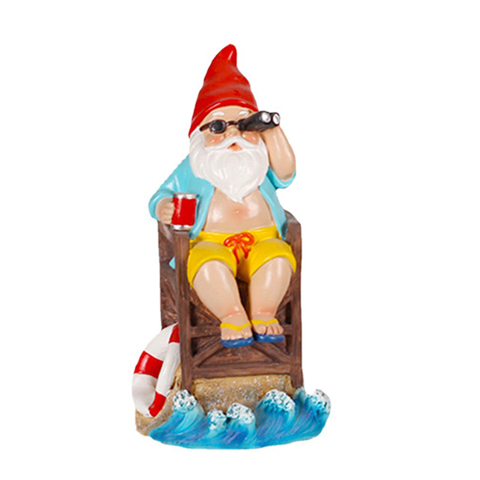 OEM Handmade Hawaii Style Resin Miniature Sunning Beach Gnome Summer Vacation Gifts Ornaments Gnome on Deck Chair