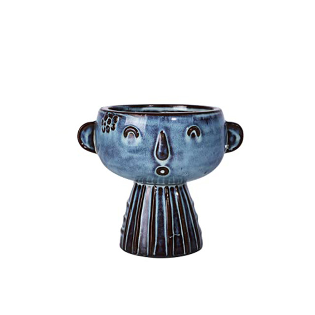 OEM  Blue Ceramic Head Planter Face Flower Pot Cute Garden Pot for Succulent Cactus Herbs Plants with Drainage Hole