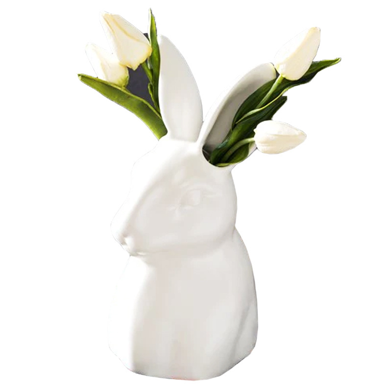 Custom porcelain spring tea party decor holiday Easter animal rabbit head ear flower vases white ceramic Easter bunny bud vase