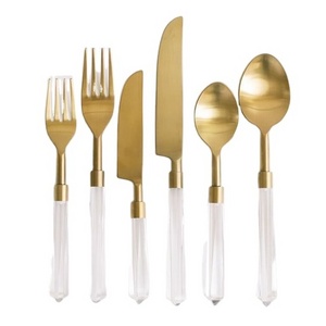 Custom Gold Cutlery Set With Acrylic Glass Handles Or Stems Kitchenware Supplies New antique Brass Cutlery Sets Flatware