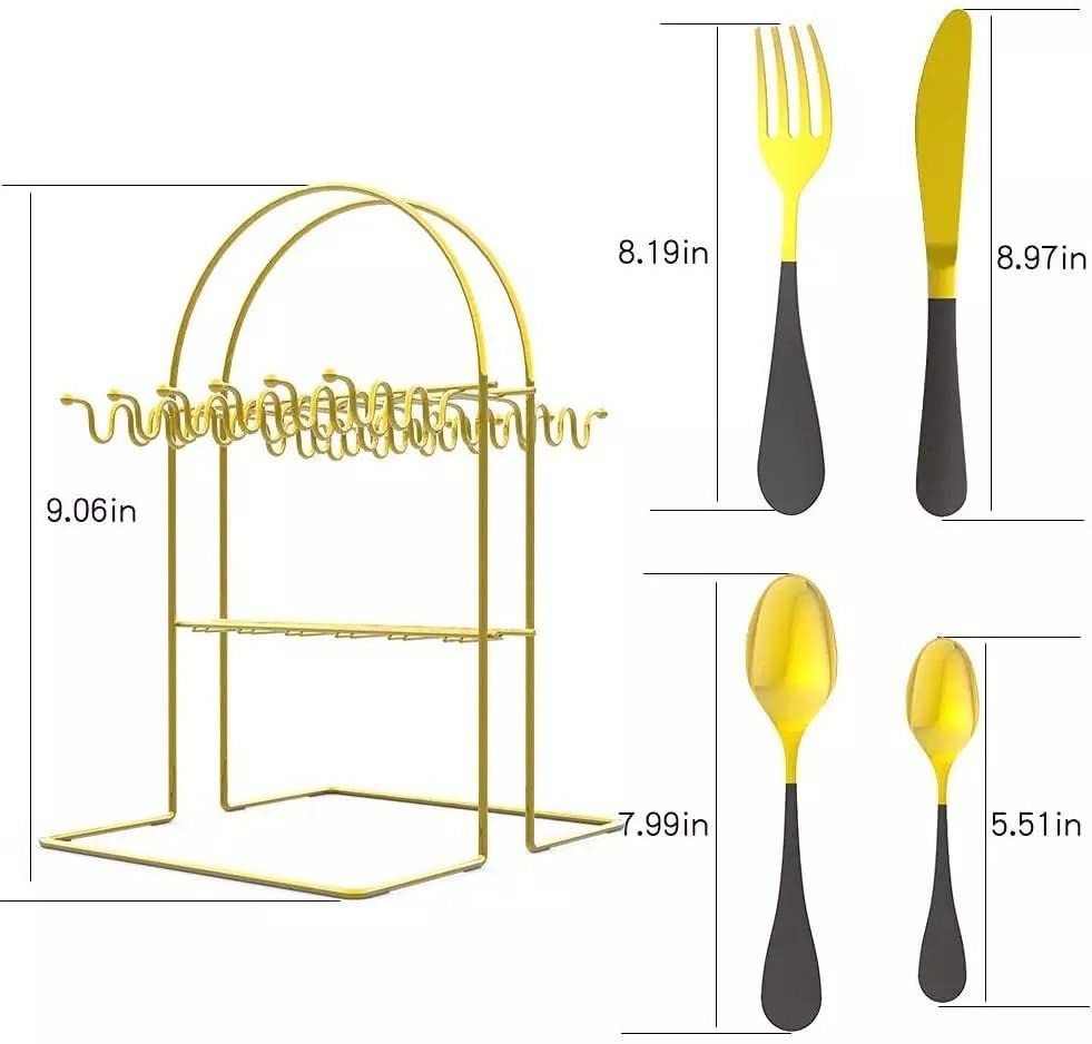 Factory Best Selling Cost Hollowware Sets For Dinning Decorative Black And Gold Modern Luxury Italian Cutlery Sets Flatware