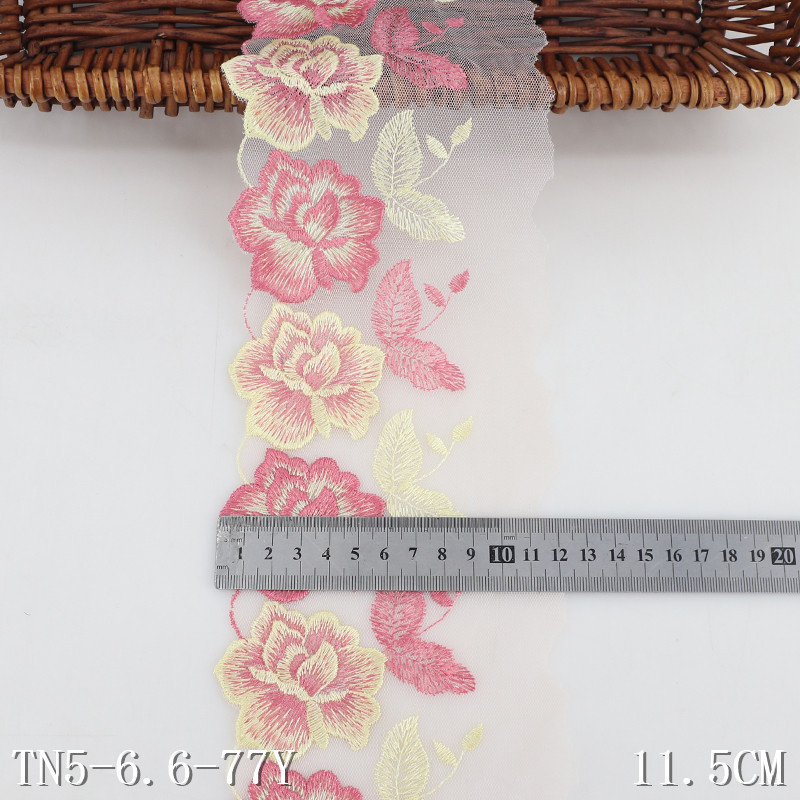 Spring Fresh 11CM 3D Tulle Embroidery Lace Trim Pink Voile Embroidered Lace Fabric For Women Lingerie Dress Spot Sale