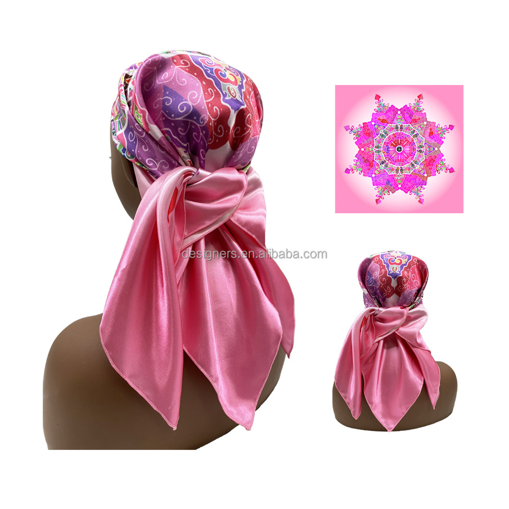 Customized stylish long scarves square polyester silk satin designer head scarf for women