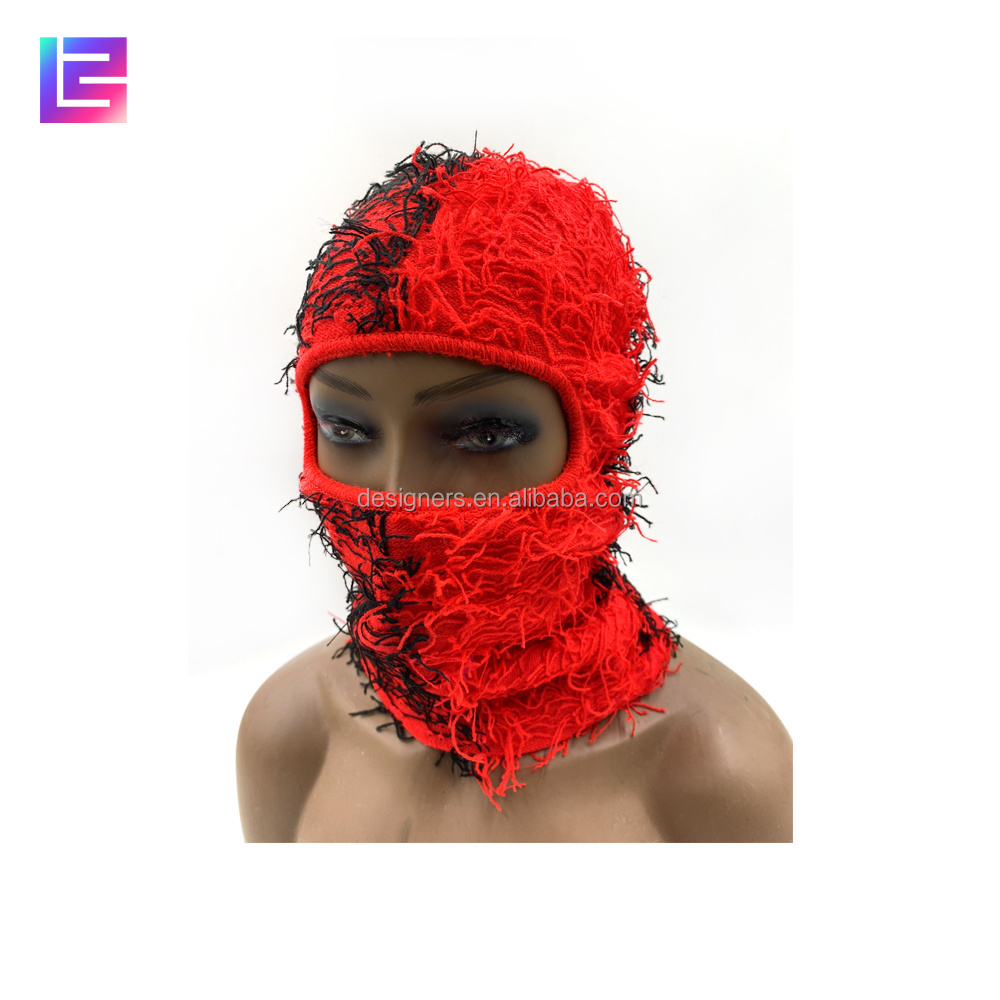 Wholesale knitted balaclava face Knit Full Face mask Cover one hole designer grassy distressed fuzzy balaclava ski mask