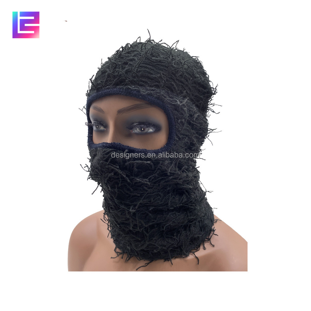 Wholesale knitted balaclava face Knit Full Face mask Cover one hole designer grassy distressed fuzzy balaclava ski mask