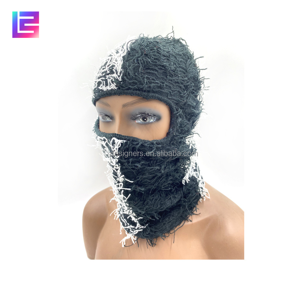 Wholesale knitted balaclava face Knit Full Face mask Cover one hole designer grassy distressed fuzzy balaclava ski mask