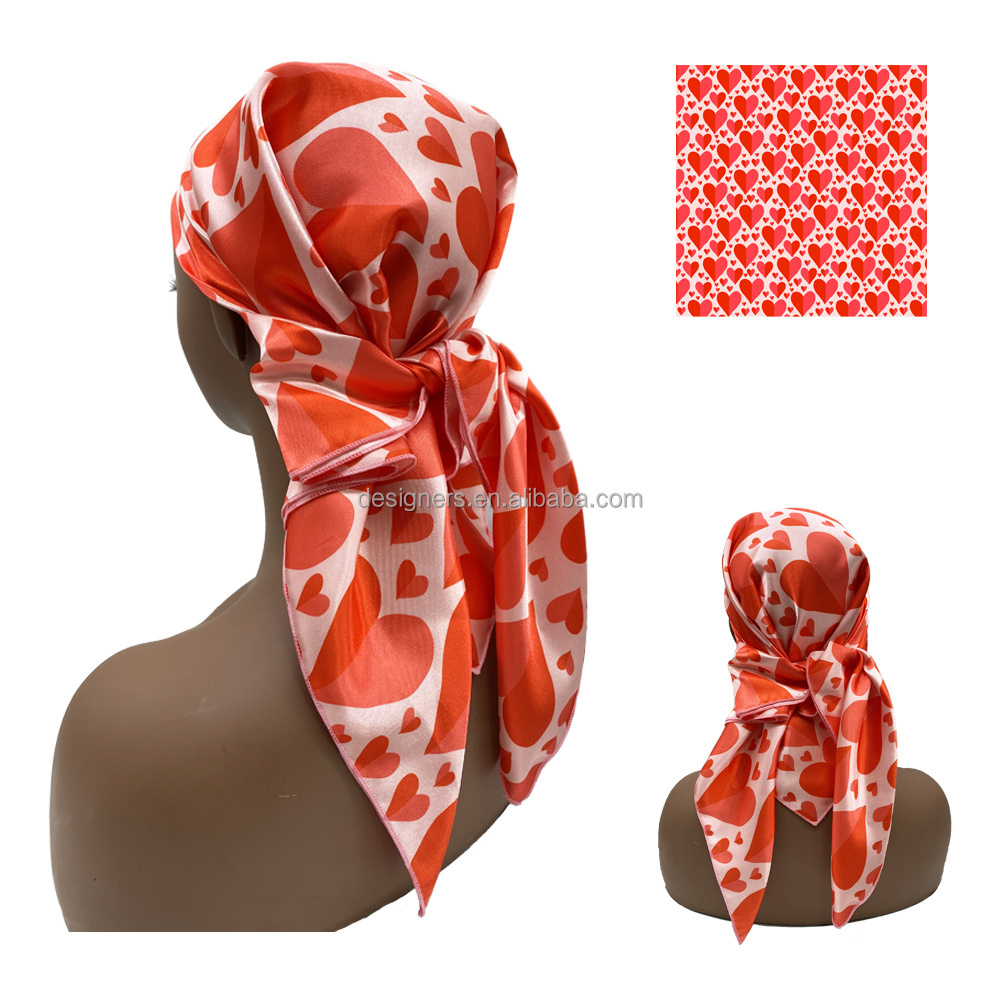 Customized stylish long scarves square polyester silk satin designer head scarf for women