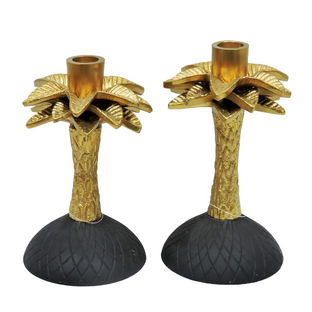 Beautiful Candlestick & Black (set of 2) Table Centerpieces Decorative Candle Holder Palm Tree Style Gold Home Decoration 12057