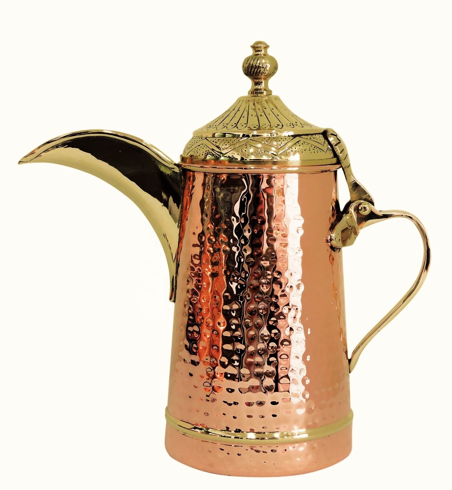 Brass Hammered Dallah Arabic Coffee Pot Copper and Gold Traditional Design Handmade in India Arabic Coffee Pot