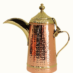 Brass Hammered Dallah Arabic Coffee Pot Copper and Gold Traditional Design Handmade in India Arabic Coffee Pot