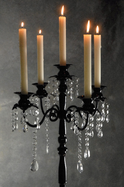 Black Glossy 5 Light Crystal Candelabra with Hanging Crystals Wedding and Party Decoration Modern Design Candle Holder