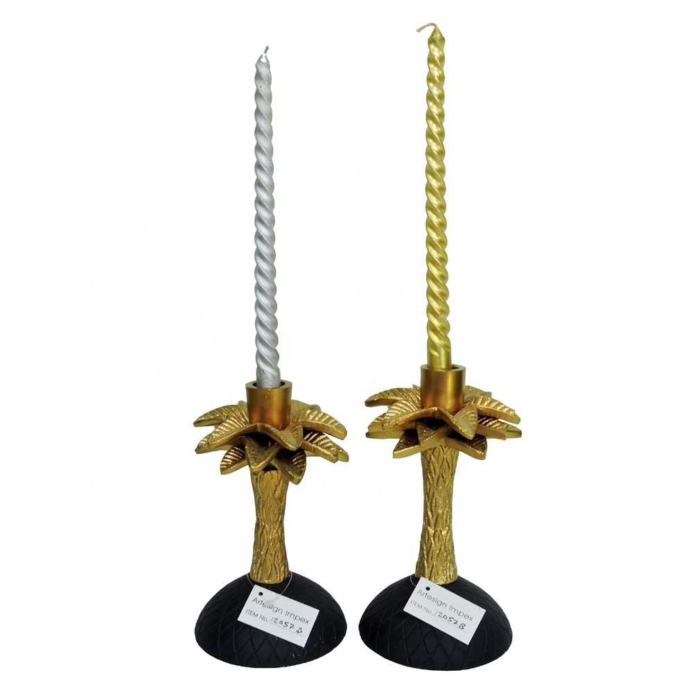 Beautiful Candlestick & Black (set of 2) Table Centerpieces Decorative Candle Holder Palm Tree Style Gold Home Decoration 12057